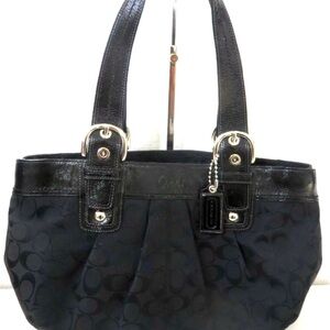 Coach VINTAGE silver & black leather logo patterned designer purse